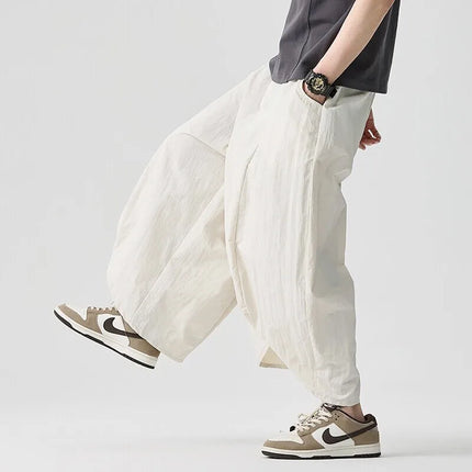 2026 Pantaloni estivi a gamba larga Vendite da uomo Pantaloni casual Stili giapponesi Samurai Costume Harun Pantaloni da uomo Pantaloni lanterna Pantaloni sportivi