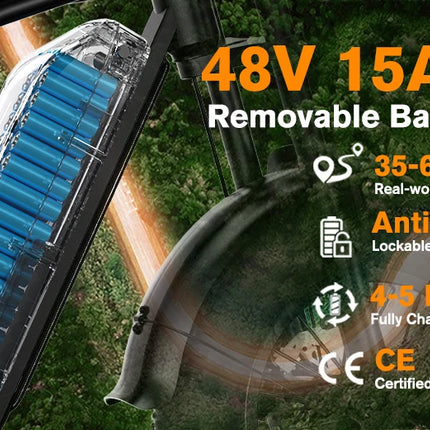 Bicicletta Elettrica Bodywel M16PRO con Pneumatici Larghi, E-bike a Lunga Autonomia 48V 15Ah, E-bicicletta All-Terrain 16"x4.0" per Adulti, Disponibile in Magazzino UE