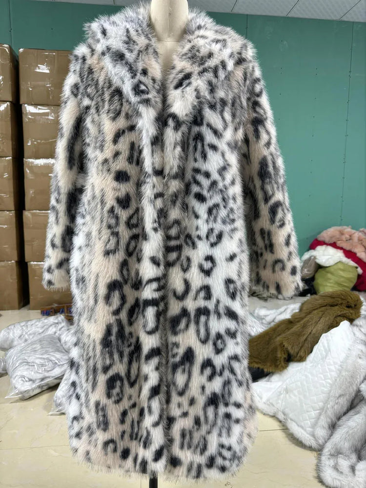 ZADORIN Luxury Belted Long Leopard Faux Fur Coat Woman Y2k Clothes Fashion Lapel Thick Warm Fluffy Jacket Fur Coats Outerwears