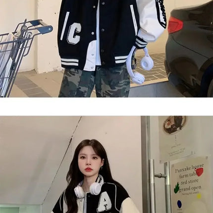 Y2k Lamb Wool Bomber Jacket Female Oversized Streetwear 2025 New Women Harajuku Fashion College Uniform Varsity Baseball Jackets