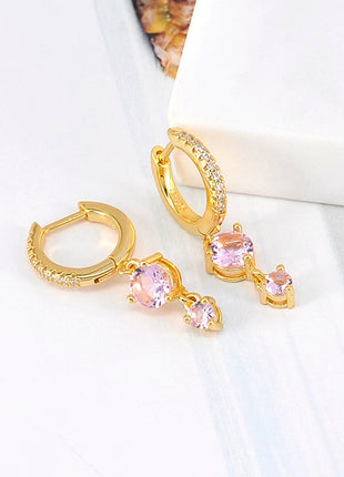Lussuosa geometria 925 orecchio in argento sterling Ago rosa serie zircone orecchini a cerchio pendenti dolce moda regali di gioielli da sposa platinumshop
