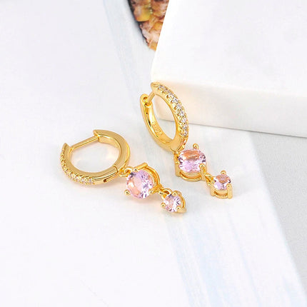 Lussuosa geometria 925 orecchio in argento sterling Ago rosa serie zircone orecchini a cerchio pendenti dolce moda regali di gioielli da sposa platinumshop
