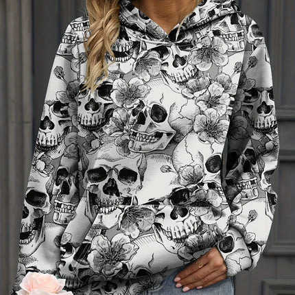 Autumn Floral Skull 3D Print Hoodies Women Fashion Casual Harajuku Sweatshirts Oversized Hood Pullover Female Tracksuit Clothing
