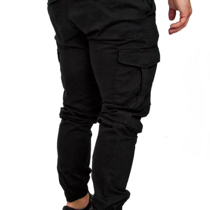 Men High Elastic Cargo Pants Summer Lace Up Drawstring Pocket Harem Stretch Full Trousers BSD-8811