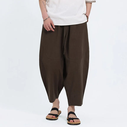Pantaloni Harem in Cotone e Lino da Uomo, Casual, Traspiranti, Comodi, Estivi, Lunghezza al Polpaccio, Taglie Forti fino a 5XL