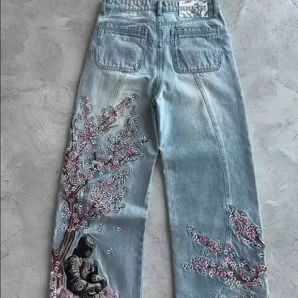 Jeans Boot Cut Retrò Miss Me da Donna, Nuovi Jeans Blu Y2K con Tasche Ricamate, Stile Hip Hop Harajuku Gotico, Pantaloni Larghi Streetwear