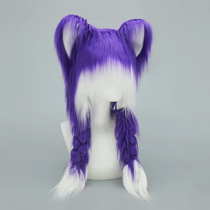 Long Plush Cat Ear Hat Fox Ear Double Braid Caps Cute Lolita Anime Fall Winter Cap Y2K Anime Cosplay Accessories