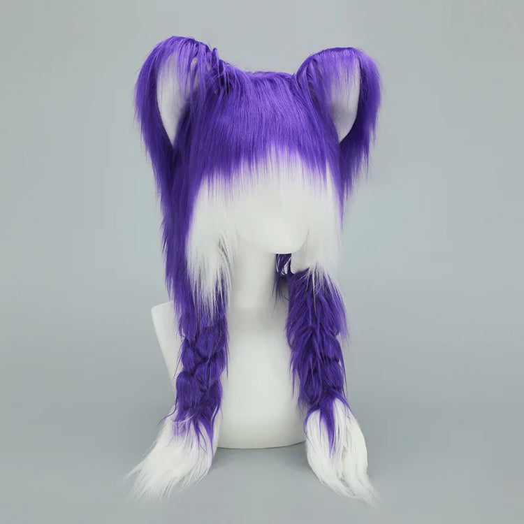 Long Plush Cat Ear Hat Fox Ear Double Braid Caps Cute Lolita Anime Fall Winter Cap Y2K Anime Cosplay Accessories