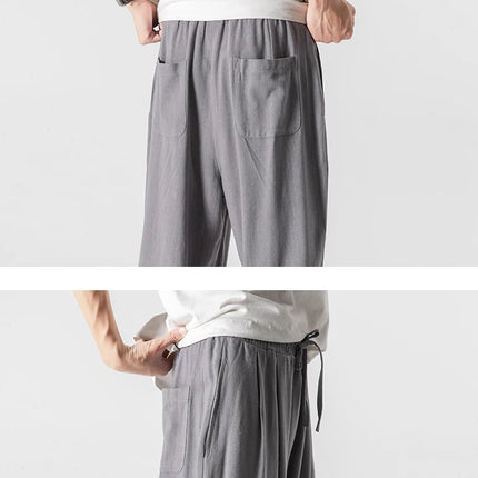 Pantaloni da uomo in cotone e lino, comodi, traspiranti, con elastico in vita, pantaloni da uomo in tinta unita, casual, stile Harajuku, pantaloni larghi a gamba dritta