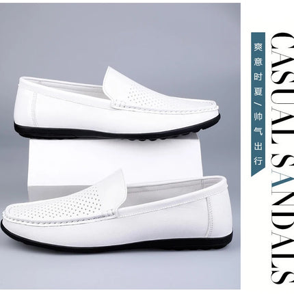 Mocassini da Uomo in Pelle Traforata Estivi Traspiranti Slip-On Taglie Grandi 38-47 Neri Bianchi Scarpe da Guida