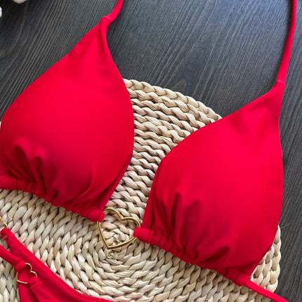 Costume da bagno bikini sexy da donna a tinta unita, due pezzi, rosso platinumshop