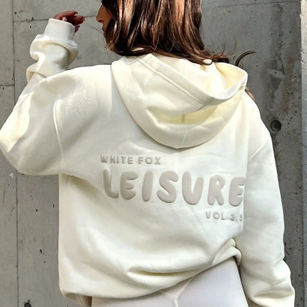 Women Oversized Hoodie White Fox Leisure Puff Letter Print Long Sleeve Loose Pullover Casual Streetwear Hoodies & Sweatshirts