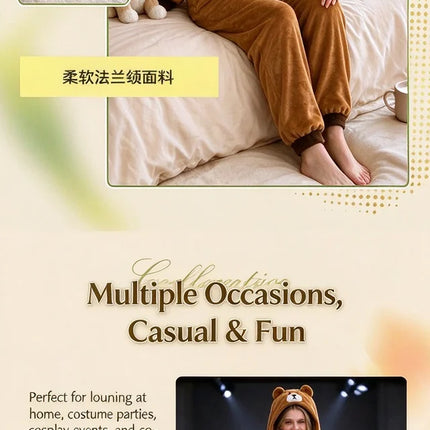 Onesie Brown Bear Cartoon jumpsuit pajamas flannel animal shaped home wear party cosplay cosplay costume Brown Bear