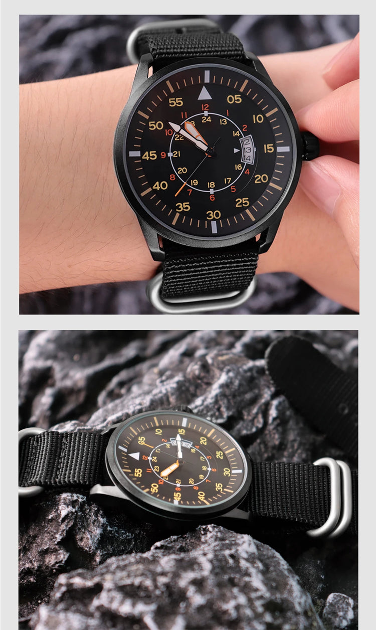 ADDIESDIVE 44mm Men's Fashion Quartz Watch 50m Waterproof Luminous Watch Large Dial High Quality Nylon Strap Men's Analog Watch