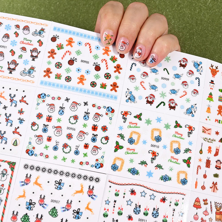 24Pcs 3D Christmas Nail Stickers Cartoon Santa Claus Elk Snowman Snowflakes Self-Adhesive Nail Decals Kid Girl Xmas Gift Sliders
