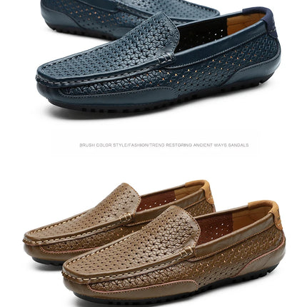 Mocassini da Uomo Estivi 2026 in Vera Pelle di Lusso, Scarpe Casual Traspiranti con Intaglio, Slip-on da Guida