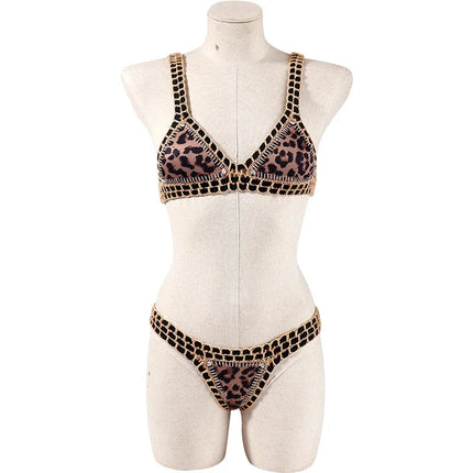Set bikini reversibile leopardato fatto a mano all'uncinetto Set costumi da bagno neri a bordo piscina blu Paisley costume da bagno di lusso maillot de bain femme PlatiNum