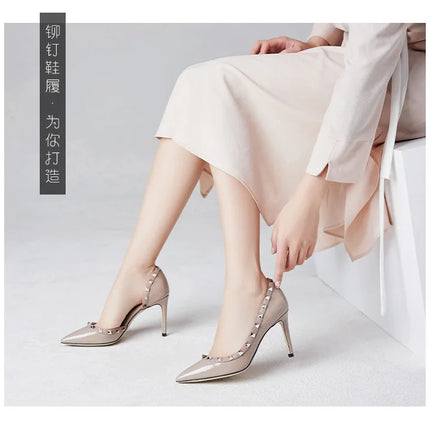 scarpe da donna di marca di lusso Sandali da donna Rivetti estivi Tacchi alti Lato vuoto Scarpe da donna da ballo in pelle moda femminile da donna