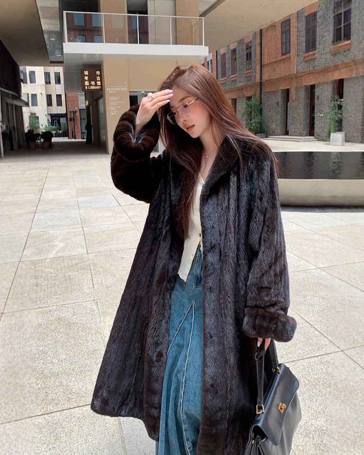 ZADORIN Luxury Designer Clothing Winter Mink Coat Woman Long Brown Faux Fur Coats Woman Chic Fluffy Fur Jacket Loose Outerwears