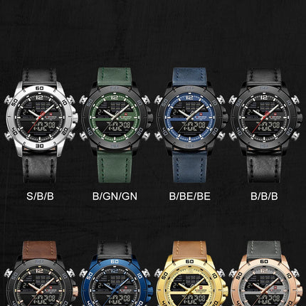 NAVIFORCE Orologio alla moda da uomo con cinturino in vera pelle Movimento al quarzo resistente all'acqua 30M Display luminoso con giorno e data F platinumshop
