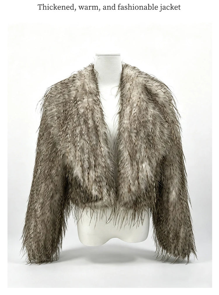 ZADORIN Elegant Big Collar Faux Canary Feathers Fluffy Faux Fur Coat Woman Cropped Fur Jacket Cardigan Winter Clothes Fur Tops