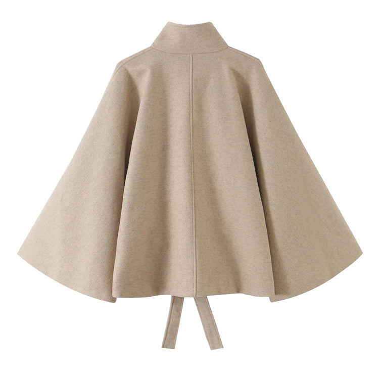 Women Fall Winter Elegant Blended Belt Coat Cape Style Stand-Collar Cloak Coat KONDALA 2026 Trendy Vintage Casual Chic Lady Coat