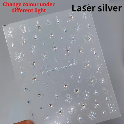 Punk Glitter Powder Blue Pink Star Charm Laser Silver Gold Starlight Rhinestones Moon DIY Nail Art Stickers Manicure Tool Decals