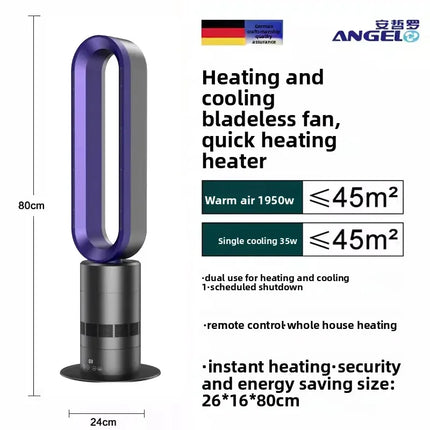 Ventilatore a Torre Senza Pale Angelo Tedesco 220V, Purificatore d'Aria e Riscaldatore 2 in 1 per Uso Domestico QDW