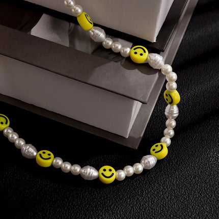 Bracciale con collana con volto sorridente di perle divertenti per donna Uomo Vitalità Sorriso colorato Accessori girocollo con perline Set di gioielli di moda platinumshop