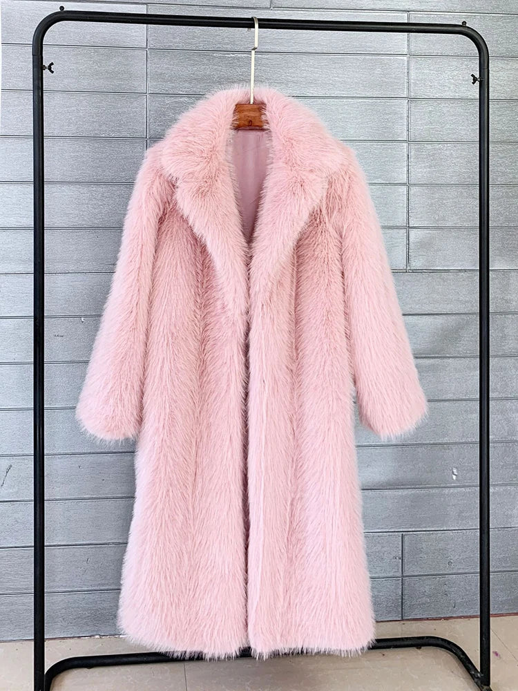 ZADORIN Winter Fluffy Jacket Women Solid Lapel Long Faux Fox Fur Coat Ladies Furry Warm Pink White Jacket Trench Coats Tops