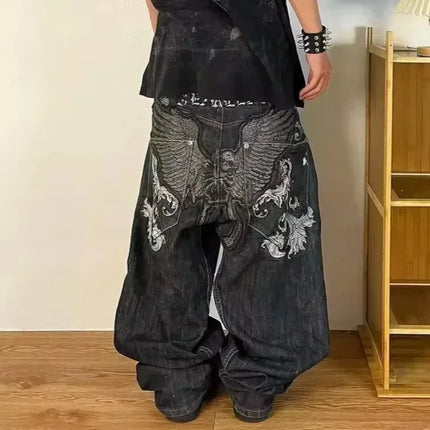 Jeans larghi ricamati modello Joker di tendenza della moda americana Donna Street Y2K Nuovi pantaloni a gamba larga oversize Hip Hop Jeans unisex