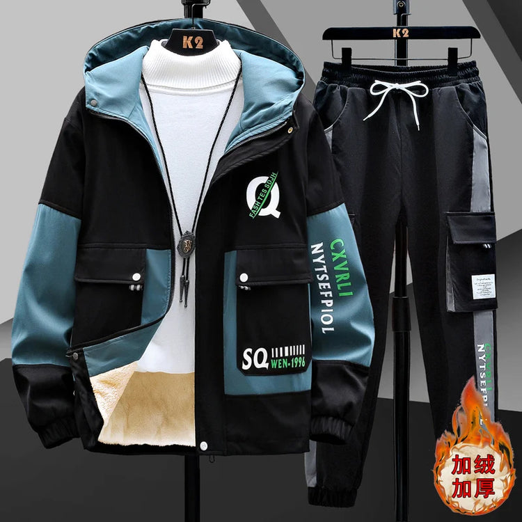 Winter Outfits Men Thick Warm Tracksuit Set Men Fashion Clothing SportswearJacket Pants 2 Piece Fleece Lined Sets