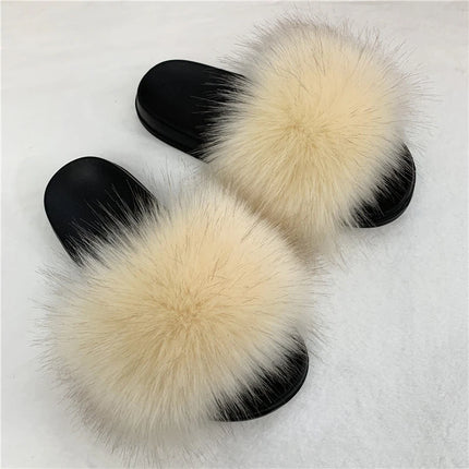 Fluffy Slippers for Women Soft Faux Fur Women's Summer Slippers Stylish Open Toe Sandals Comfy Fuzzy Indoor Outdoor Beach Shoes