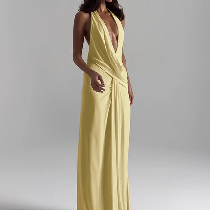 Nibber Criss Cross Collar Summer Dress Women Halter V-Neck Backless Side Slit Solid Sleeveless Slim Sexy Vacation Prom Party Dresses