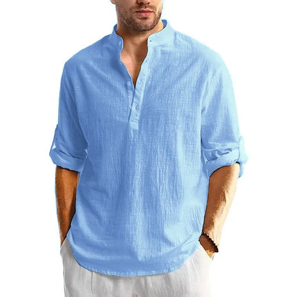 New Men's Cotton Linen Shirts Long Sleeve Button Down Shirts Henley Beach Shirts Men's Hawaiian Shirts Breathable T-Shirts