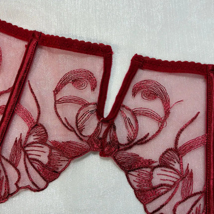 Red Lace Embroidery Bra Set 5-Piece Lingerie Comfortable Push Up Underwear
