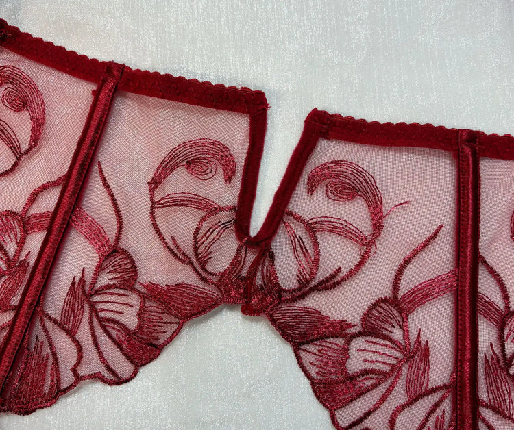 Red Lace Embroidery Bra Set 5-Piece Lingerie Comfortable Push Up Underwear