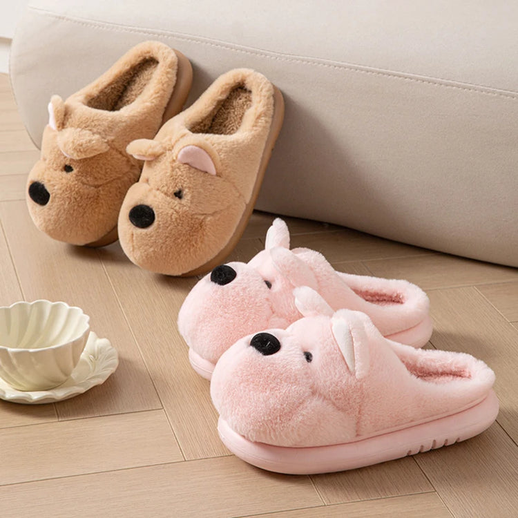 Cartoon Animal Dog Fluffy Slippers For Women House Winter Mules Platform Shoes Girls New Indoor Fuzzy Fur Slides Unisex Non-Slip