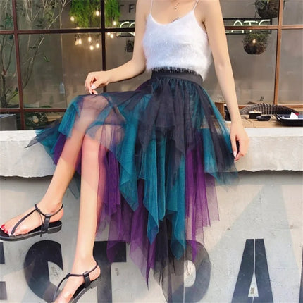 Tutu estivo gonna donna Harajuku Casual Tulle Bottom Jupe Femme Faldas moda vita alta Midi Mesh gonne abbigliamento donna Saia