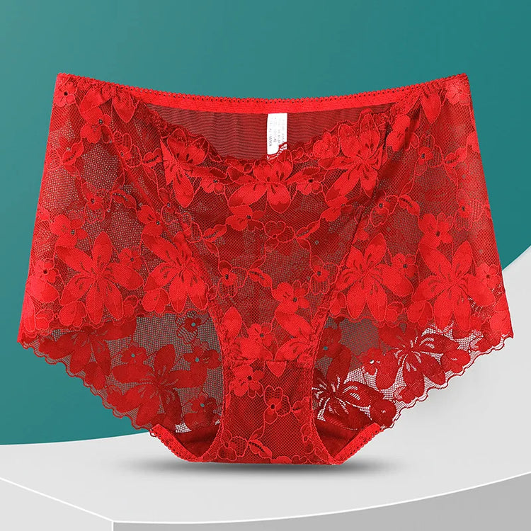 Transparent Lace Briefs Women Panties Girls Summer Underpants Plus Size Underwear Solid Color Sexy Lingerie XXL