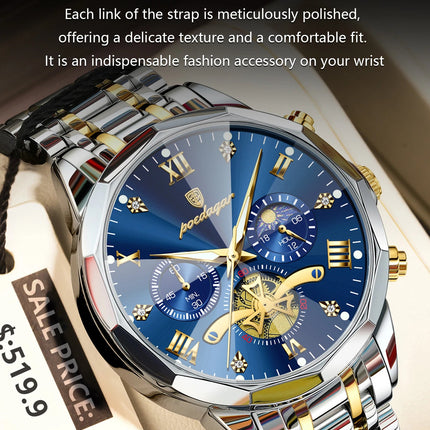 POEDAGAR Orologio da uomo di lusso Top originale impermeabile cronografo luminoso orologio da polso da uomo al quarzo in acciaio inossidabile orologi da uomo Reloj platinumshop