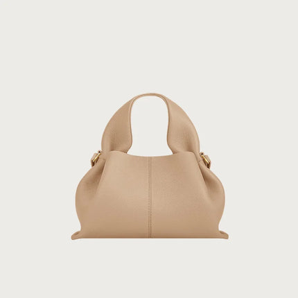 Mini borsa a mano in pelle martellata, manico con fibbia e chiusura metallica, tracolla rimovibile per uso quotidiano