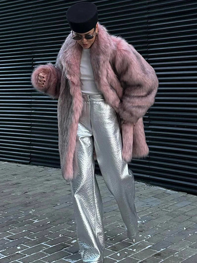 ZADORIN Luxury Winter Fur Coats Woman Plush Long Faux Fur Coat Lapel Fluffy Pink Fur Jacket Woman Fur Faux Coat Loose Outerwear