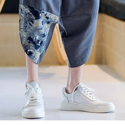 Pantaloni Kimono giapponesi da uomo in cotone traspirante Samurai Abbigliamento Pantaloni da uomo Stampa allentata Pantaloncini Harem retrò Pantaloni Hip Hop Harajuku