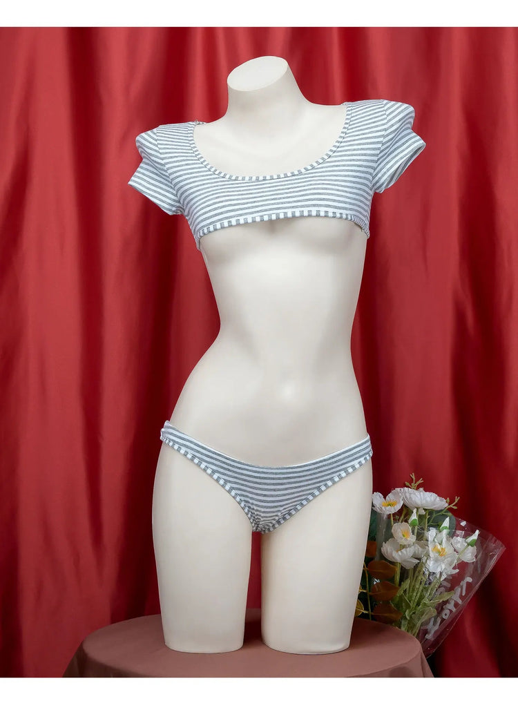 La biancheria intima giapponese della maglietta a righe Super corte imposta il Bikini uniforme delle ragazze del Costume Cosplay della scuola di stile a tre punti platinumshop