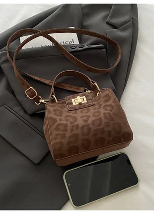 Elegante Mini Borsa a Tracolla con Manico Superiore, Chiusura Dorata, Versatile Borsa in Finta Pelle Scamosciata e Pelle per Uso Quotidiano Femminile