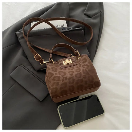 Elegante Mini Borsa a Tracolla con Manico Superiore, Chiusura Dorata, Versatile Borsa in Finta Pelle Scamosciata e Pelle per Uso Quotidiano Femminile