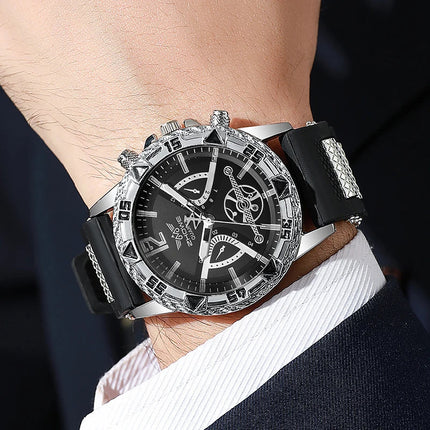 Set di 3 orologi sportivi da uomo alla moda, orologi da polso da uomo con quadrante grande e cinturino in silicone, Reloj Hombre (senza scatola) platinumshop