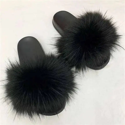 Fluffy Slippers for Women Soft Faux Fur Women's Summer Slippers Stylish Open Toe Sandals Comfy Fuzzy Indoor Outdoor Beach Shoes