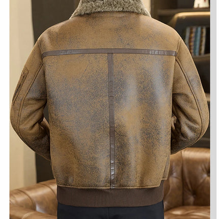 2025 Winter Fur Integrated Leather Jacket Men Thick Velvet Imitation Fur Leather Coat Loose Motorcycle Coat Casual Streetwear
